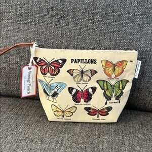 Cavallini & Co. Papillions Butterfly Vintage Pouch. 100% Cotton